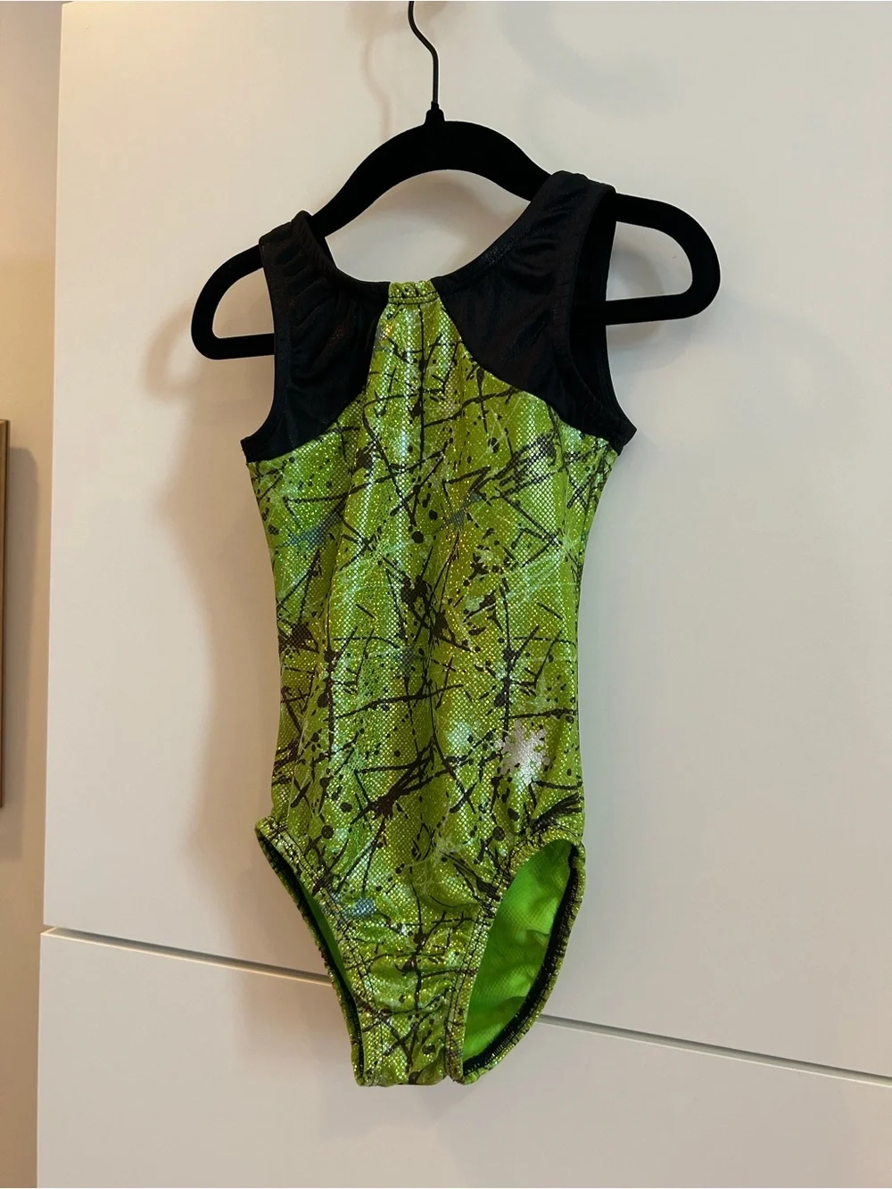 Snowflake Girls' Green Metallic Splash Gymnastics Leotard - Child’s Medium